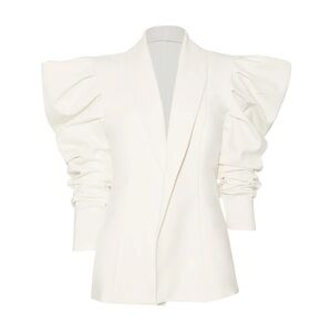 Elegant White Blazer with Puff Sleeves